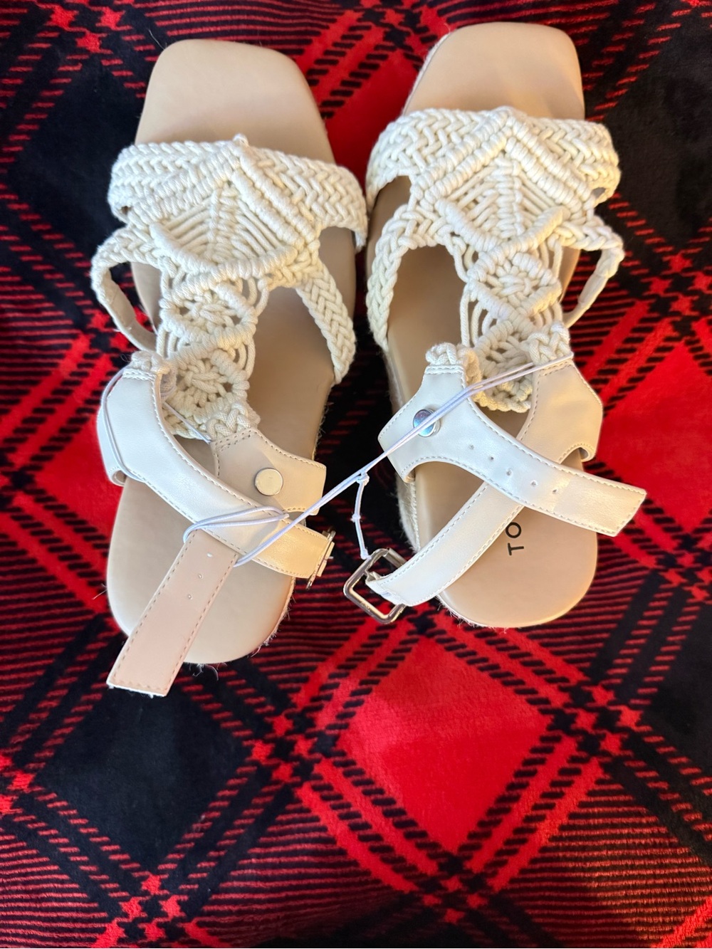 Cream Macramé Strap Wedge Sandals